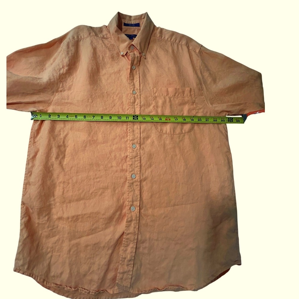 Alan Flusser Mens Linen Button Down Shirt Large Peach Orange Long Sleeve Pocket - Picture 6 of 8